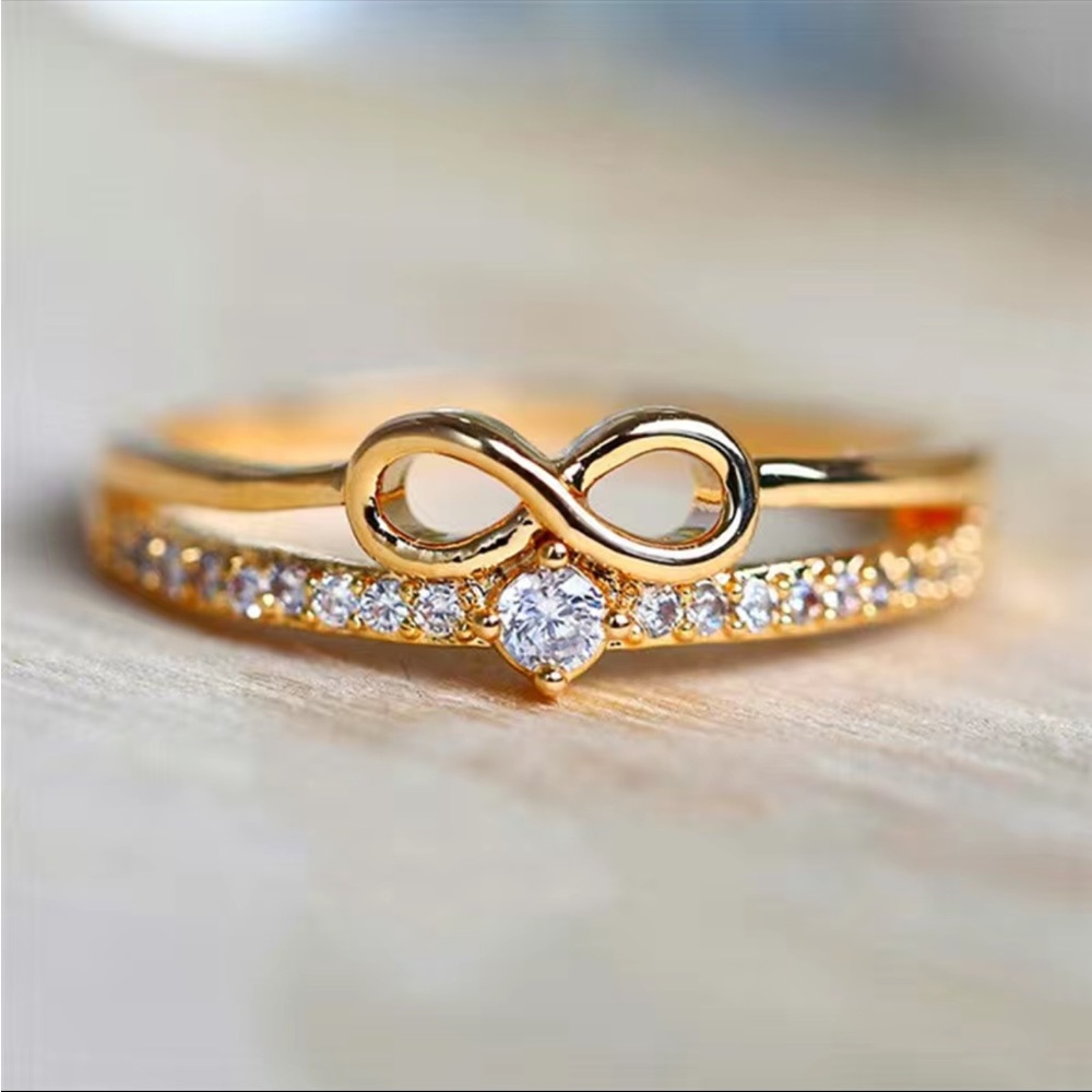 New Women’s Yellow Gold Plated Infinity Love Diamond Ring